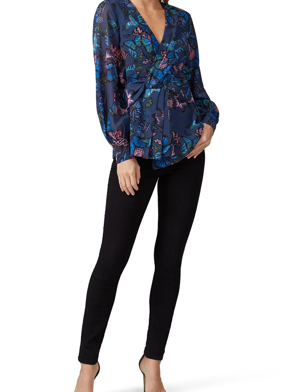 JAYGODFREY Edie Butterfly Print Faux Wrap Blouse